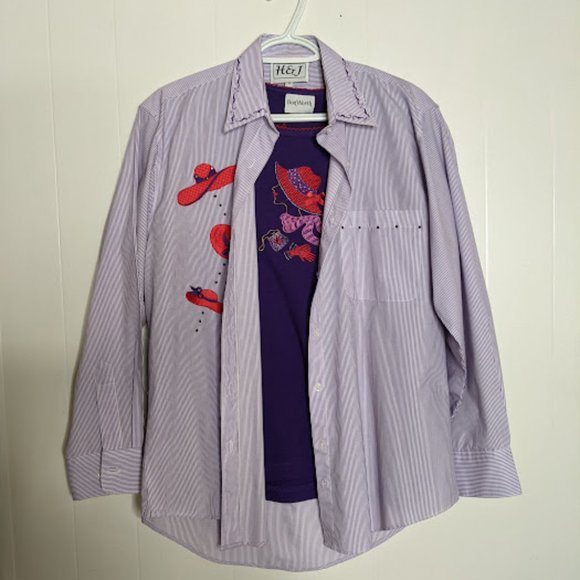H&J Embroidered Striped Long Sleeve Shirt. Size S. - Picture 10 of 10